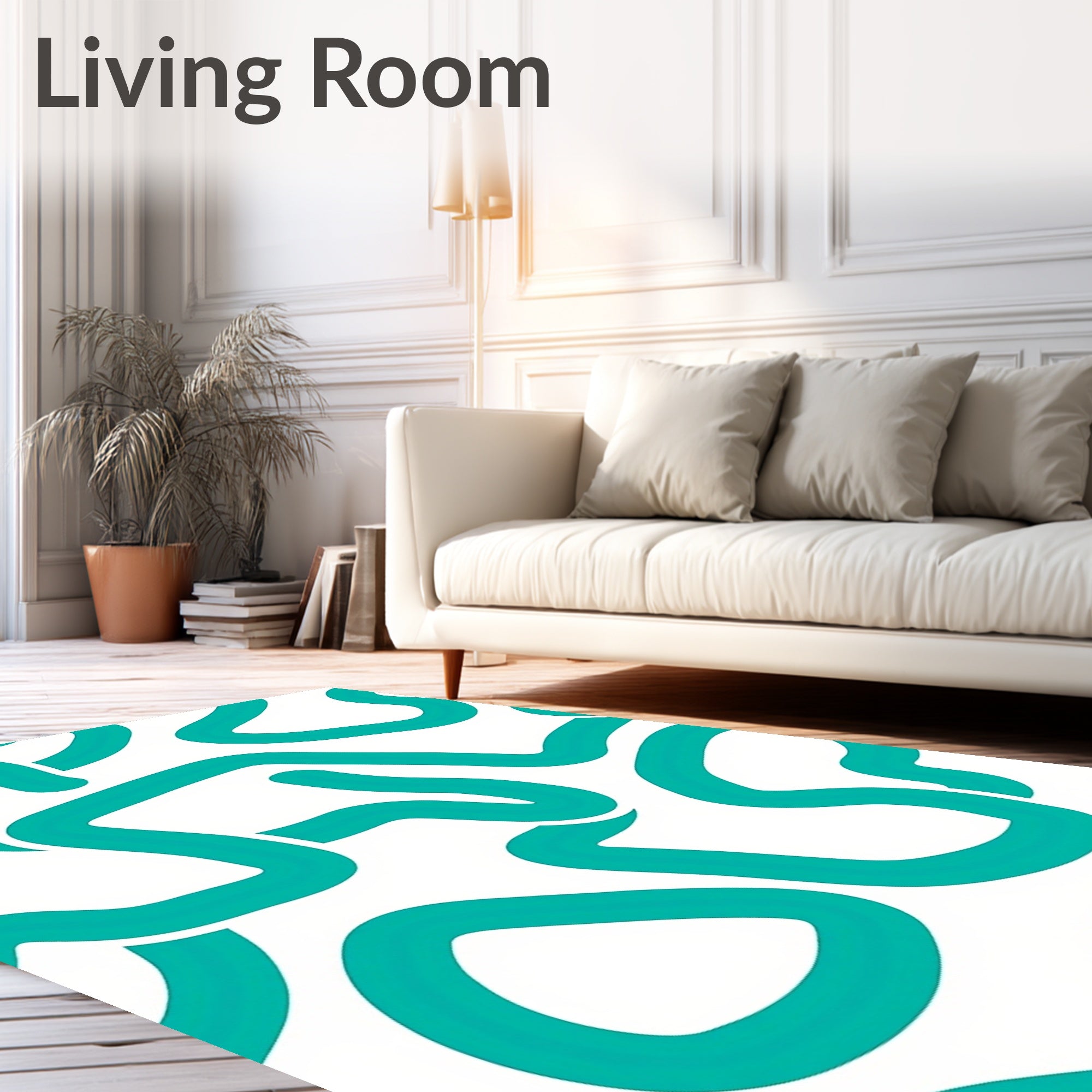 Abstract Turquoise Flowing Lines Rug