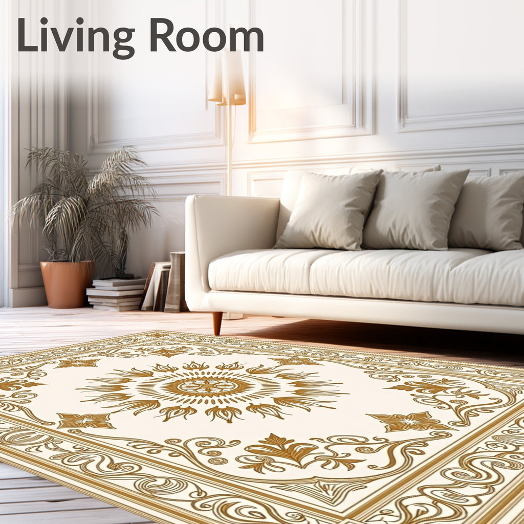 Elegant Gold Floral Medallion Rug