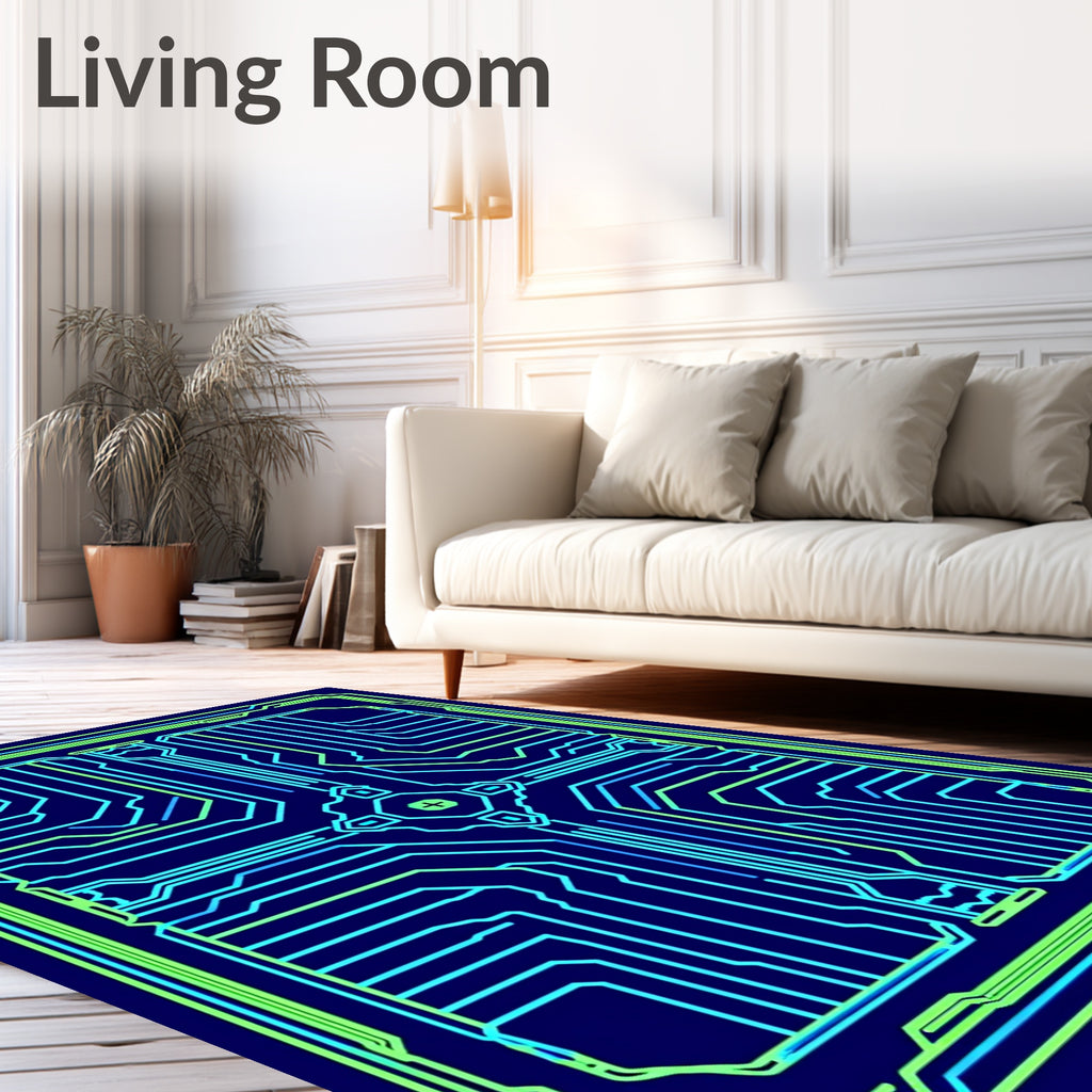 Circuit Board Geometric Blue Green Rug