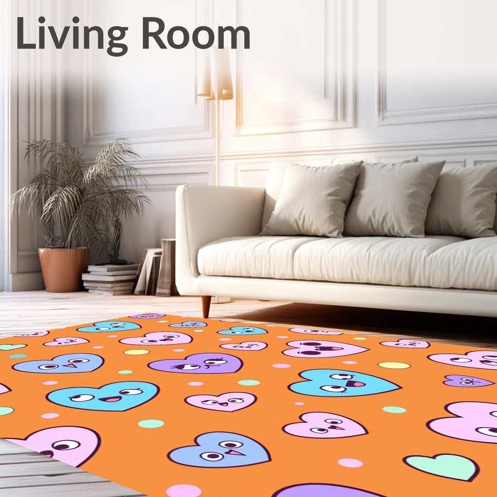 Whimsical Heart Characters Pattern Rug