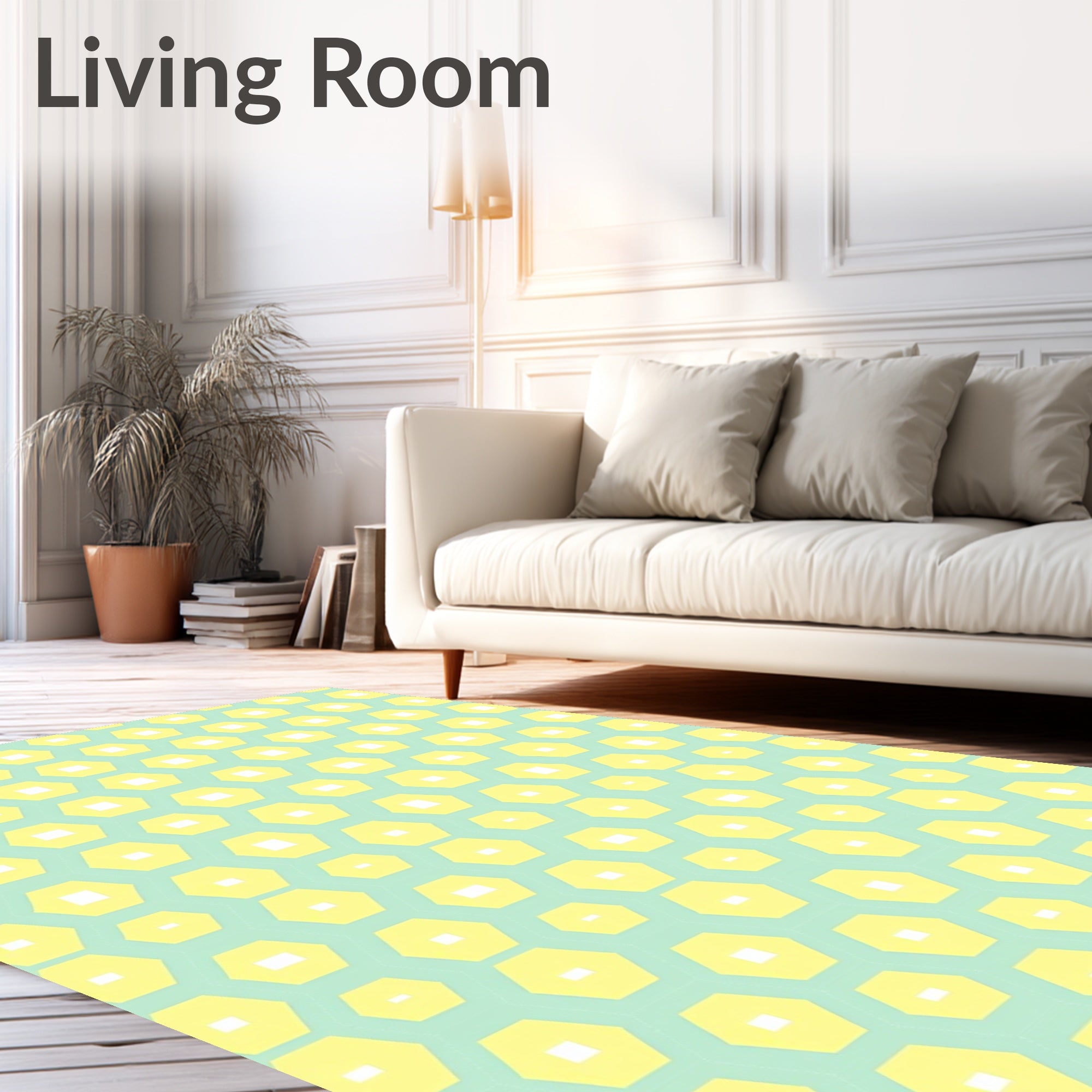 Modern Geometric Hexagonal Yellow Teal Rug