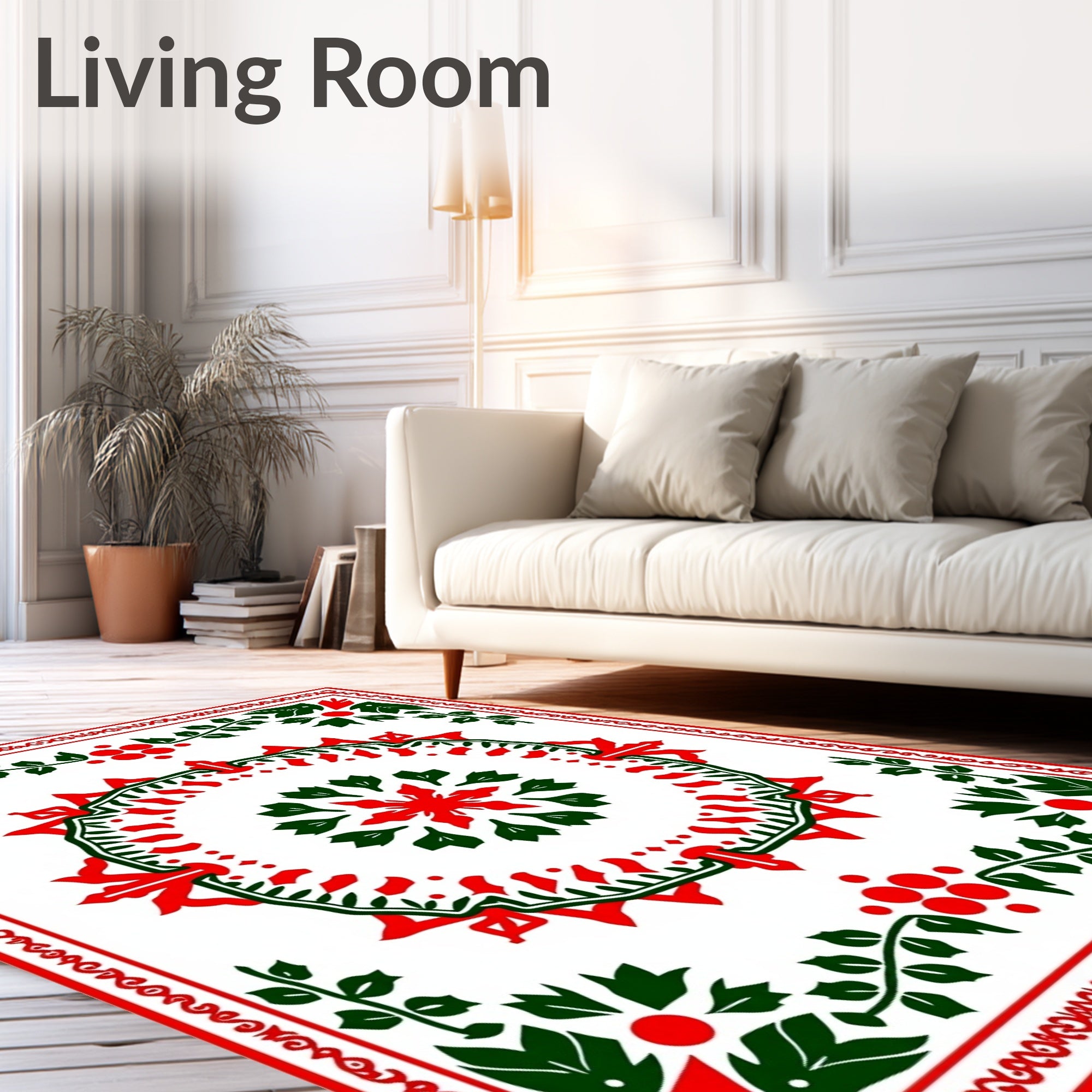 Red Green Floral Vine Pattern Rug