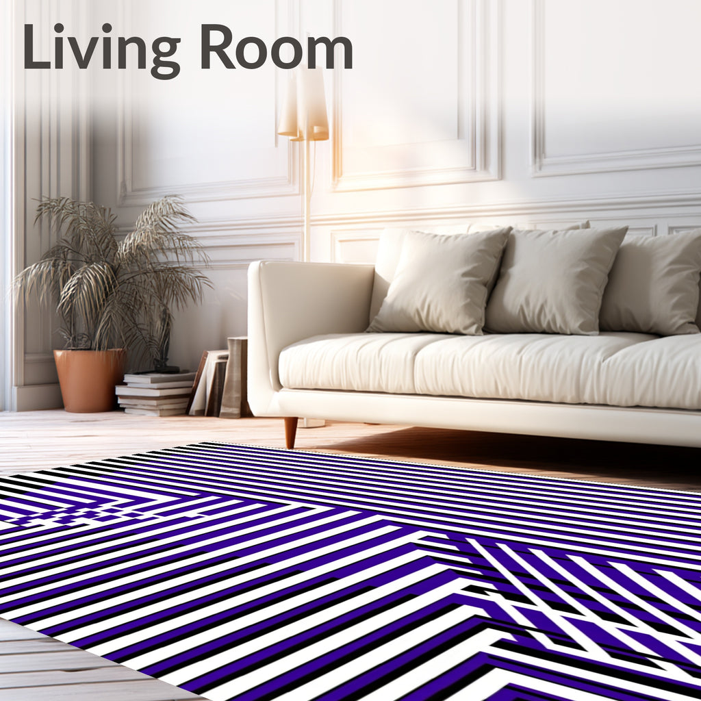 Bold Purple White Striped Geometric Rug