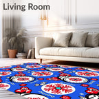 Bold Red White Floral Round Pattern Rug