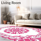 Pink Floral Mandala Border Art Rug