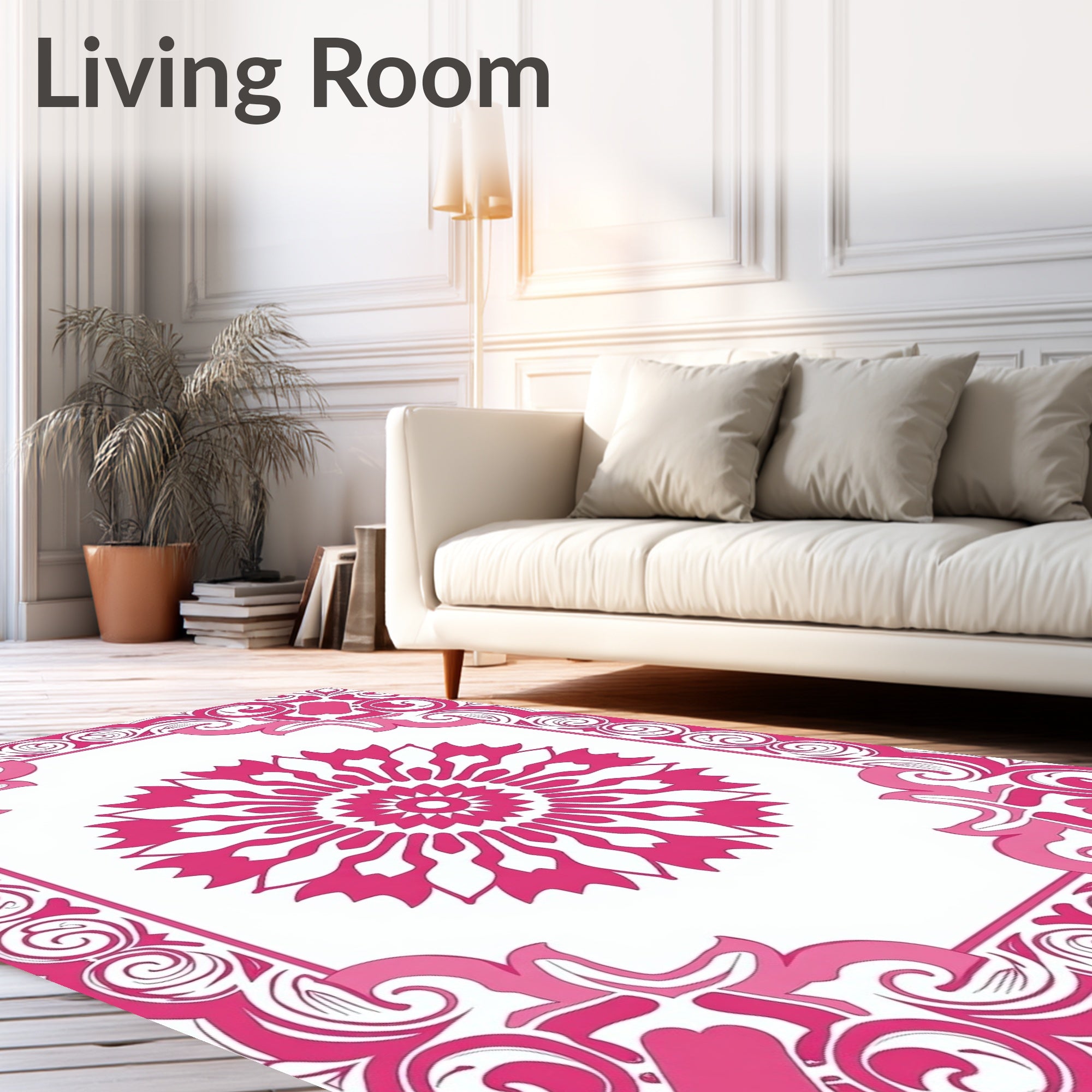 Pink Floral Mandala Border Art Rug