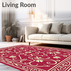 Elegant Red Cream Floral Scrollwork Design Rug