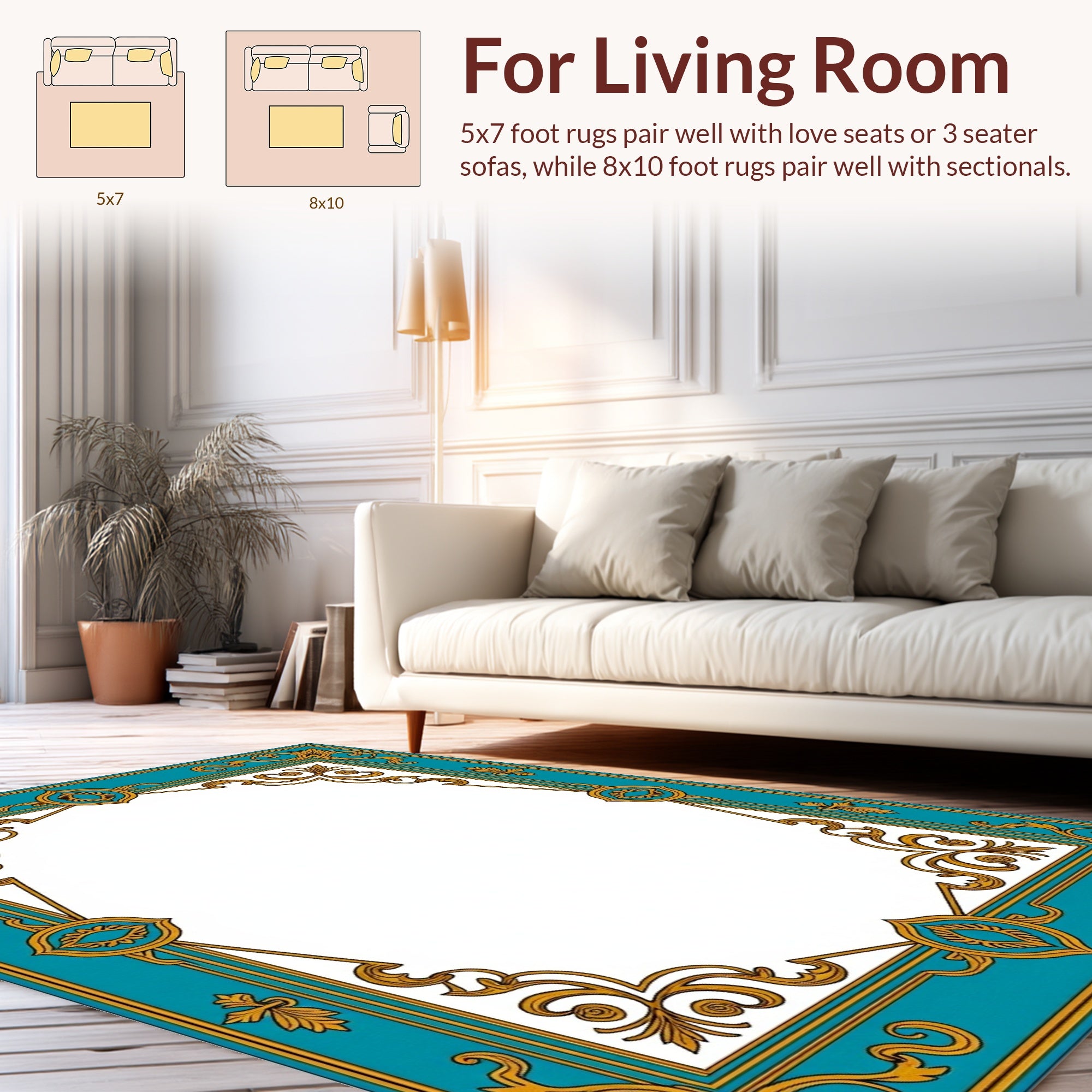 Elegant Teal 2 Gold Scrollwork Design Rug