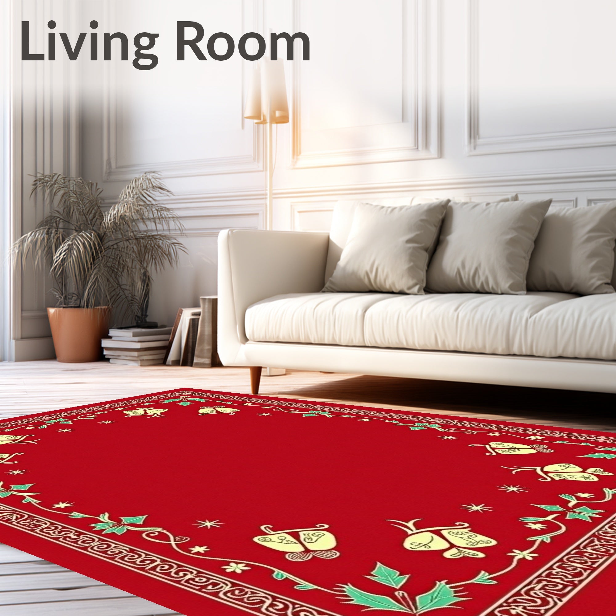 Red Bells Holly Festive Pattern Rug