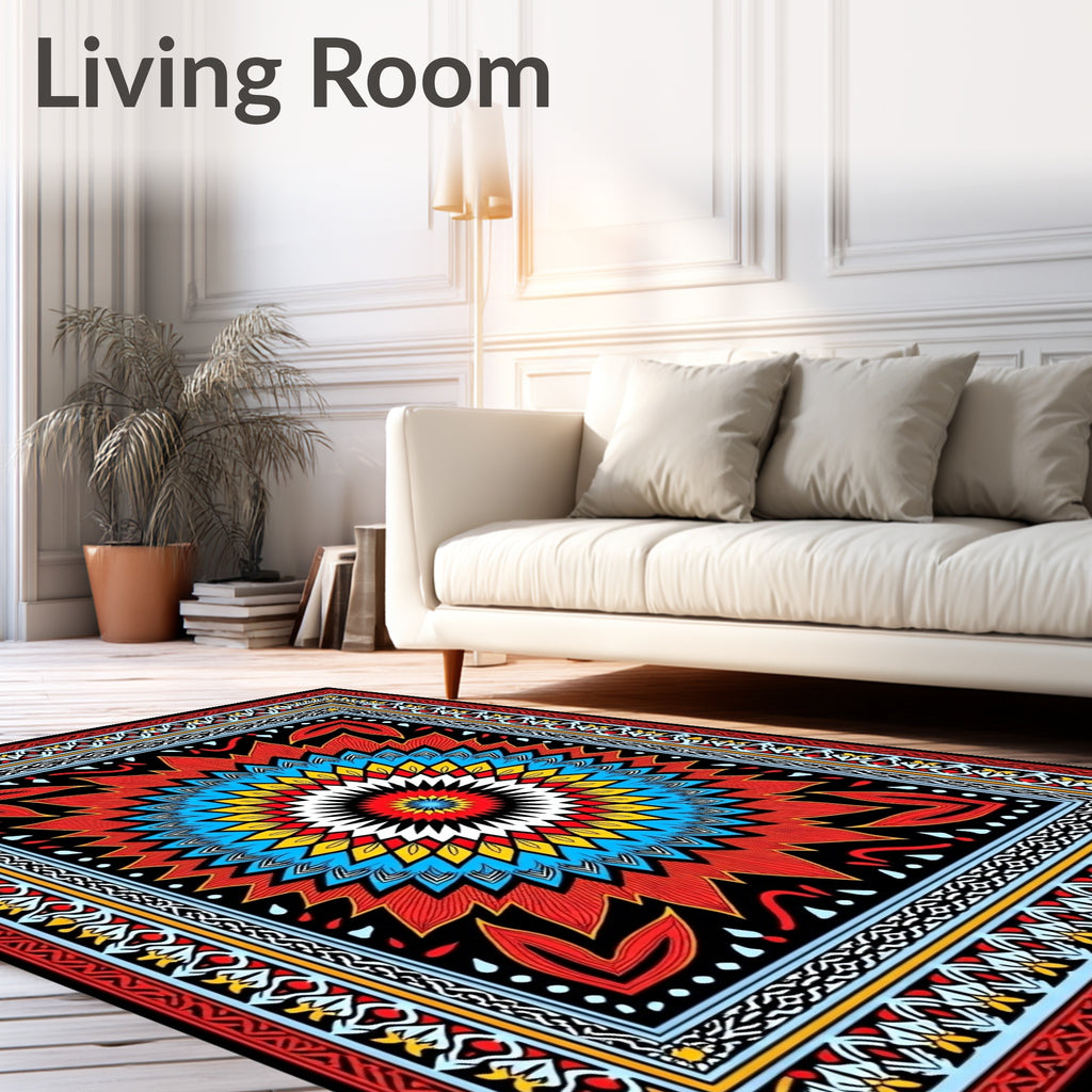 Vibrant Mandala Floral Border Design Rug