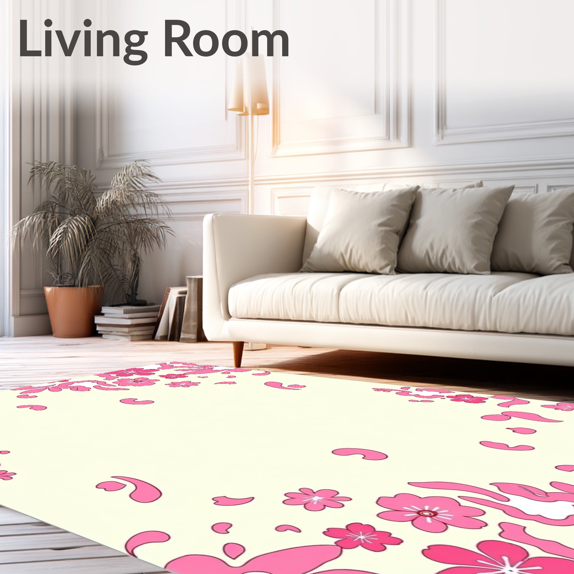 Pink Floral Blossom Pattern Rug
