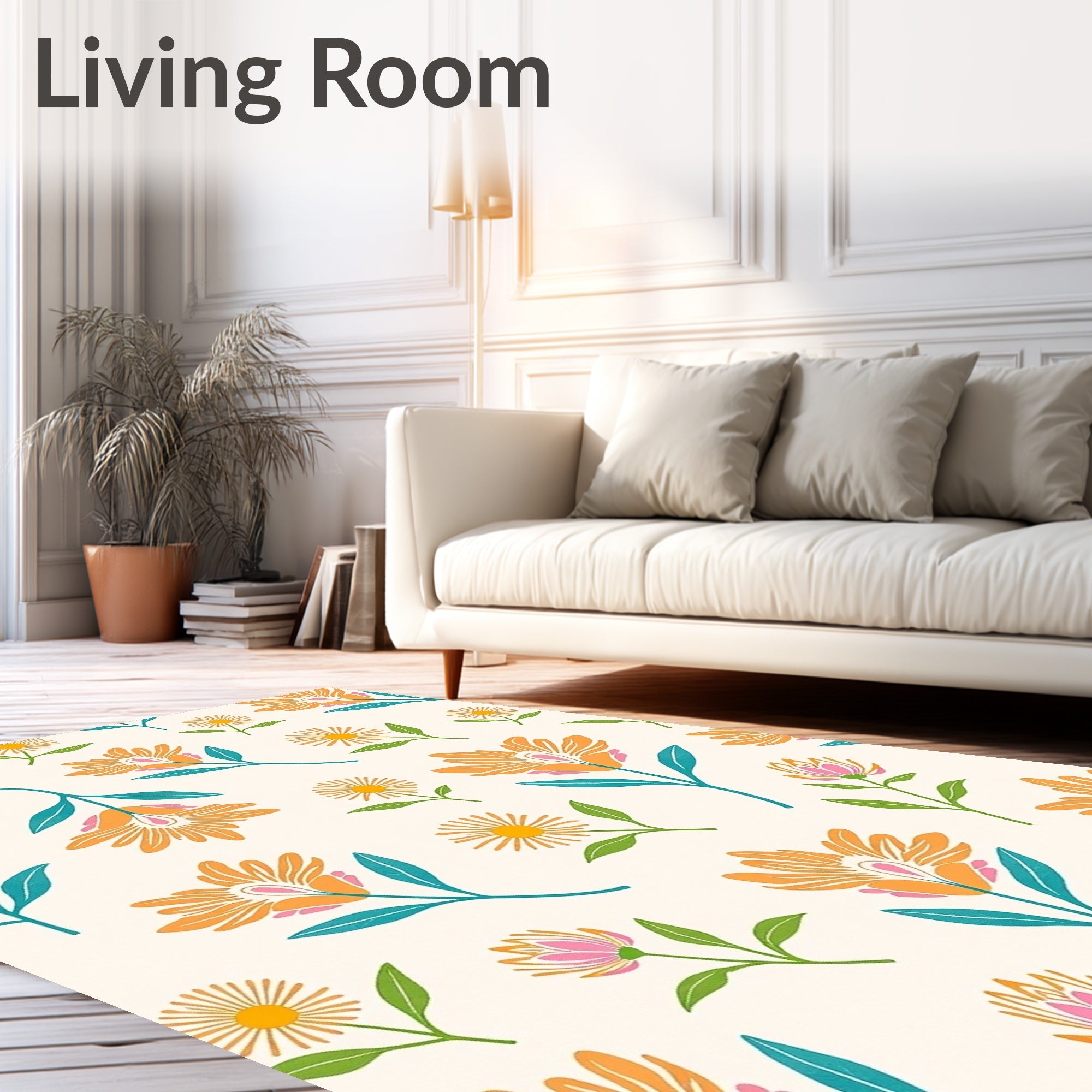 Retro Floral Pattern In Orange Teal Rug