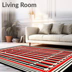 Bold Red Black Stripe Arch Pattern Rug