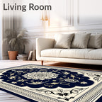 Classic Floral Medallion Dark Blue Rug