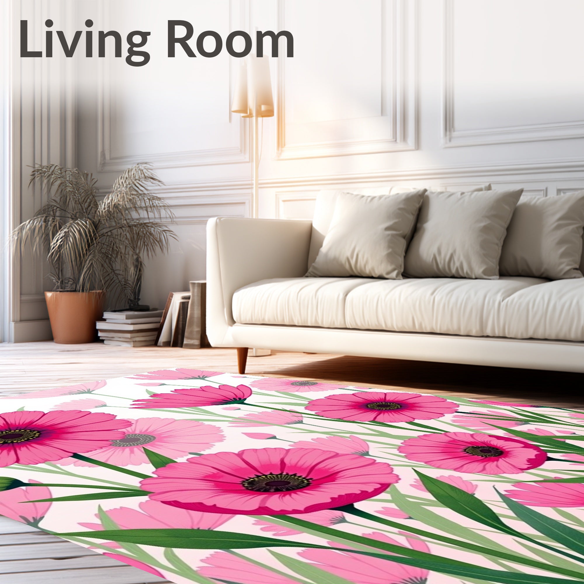 Pink Floral Garden Pattern Rug