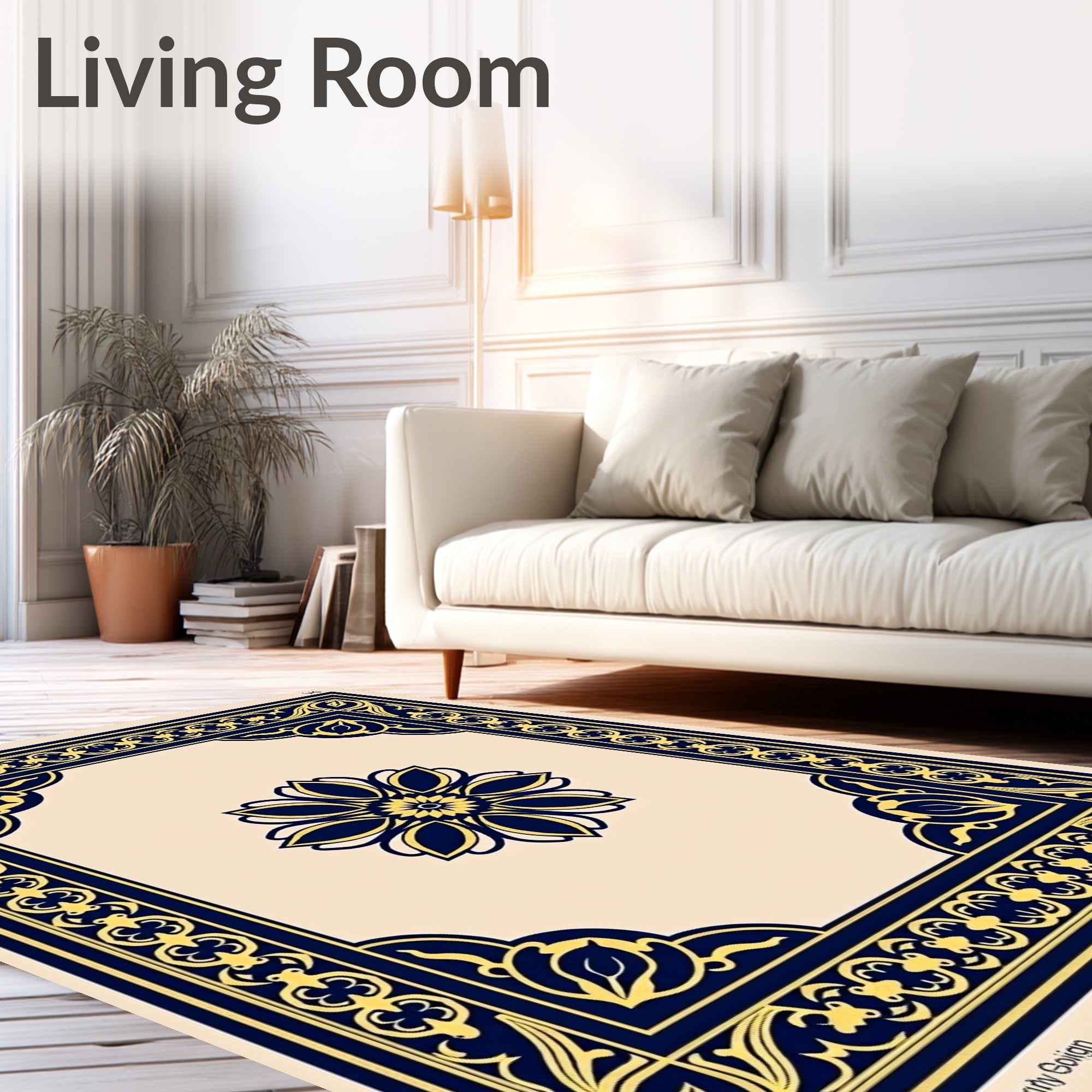 Ornate Floral Border Medallion Design Rug