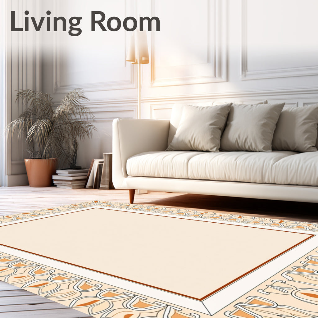Ornate Orange Cream Floral Border Rug