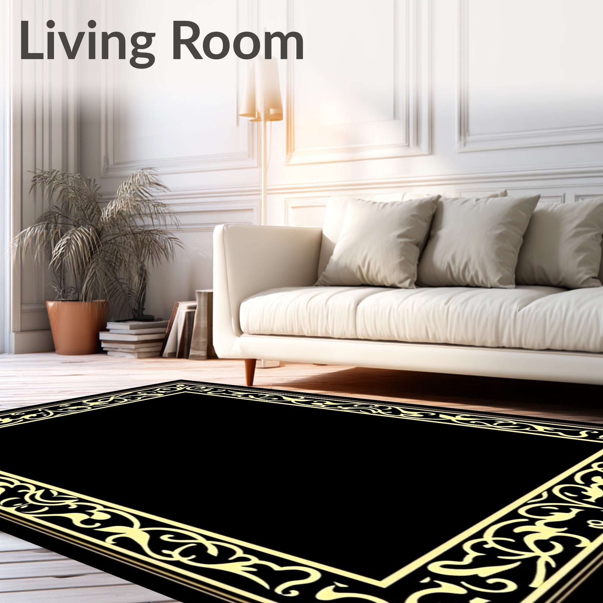 Golden Baroque Scroll Border Rug