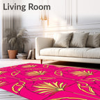 Vibrant Pink Golden Fan Pattern Design Rug