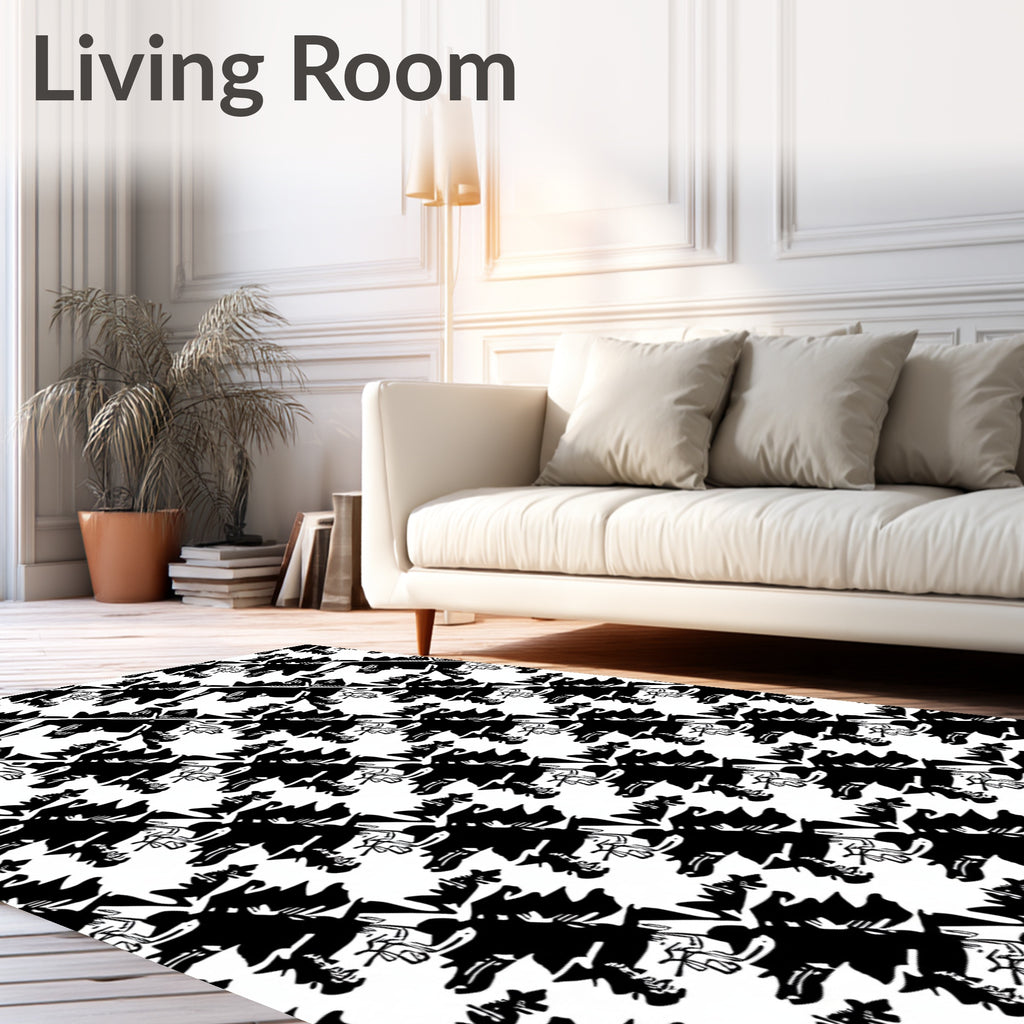Bold Black White Graphic Pattern Rug