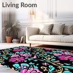 Bright Pink Aqua Floral Pattern Rug