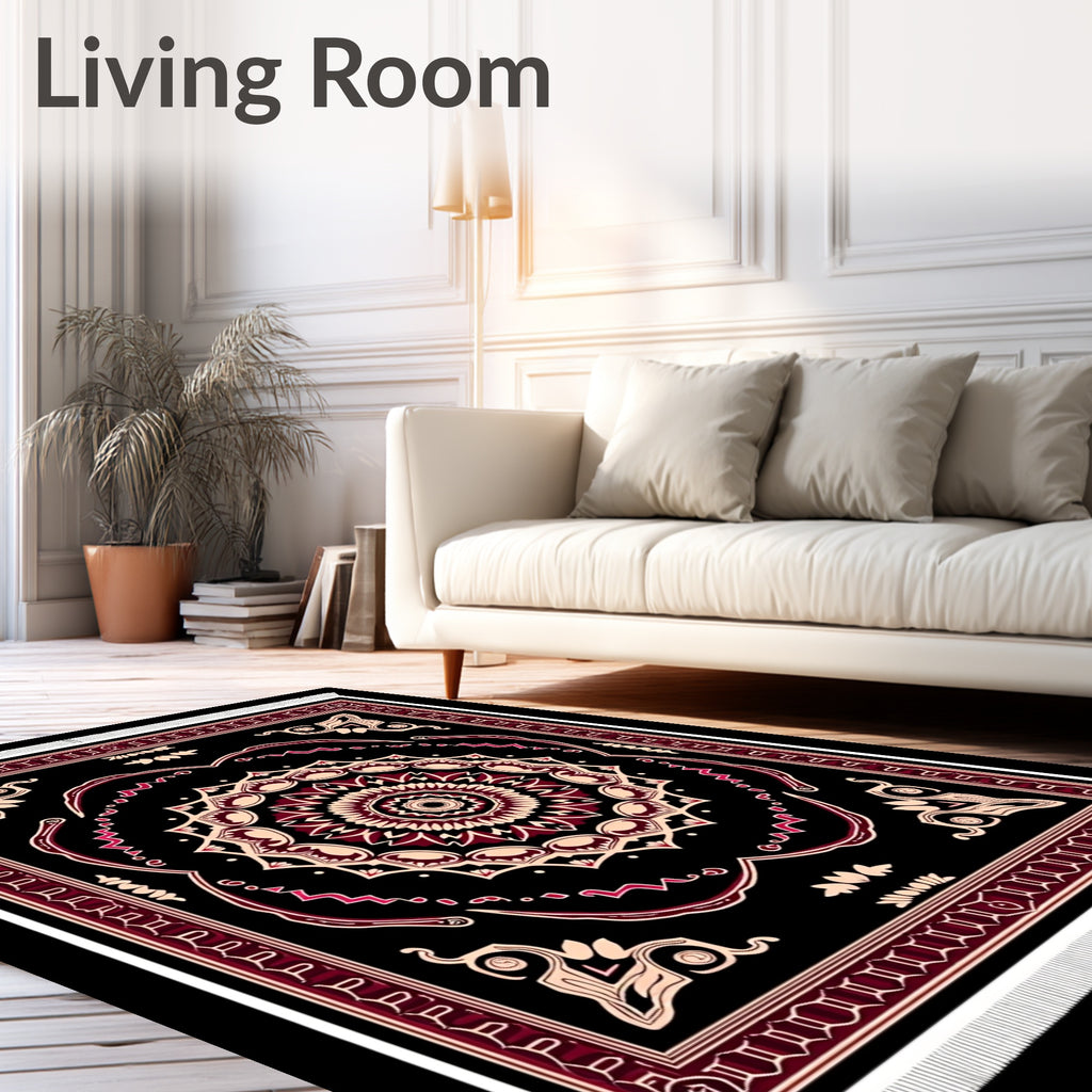 Crimson Black Mandala Centerpiece Rug