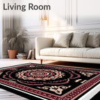 Crimson Black Mandala Centerpiece Rug
