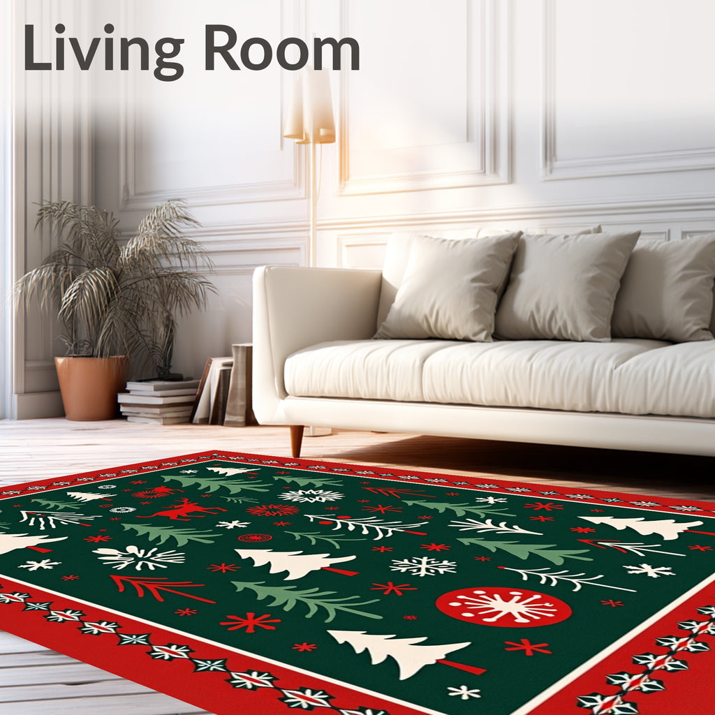 Festive Forest Tree Deer Pattern Rug