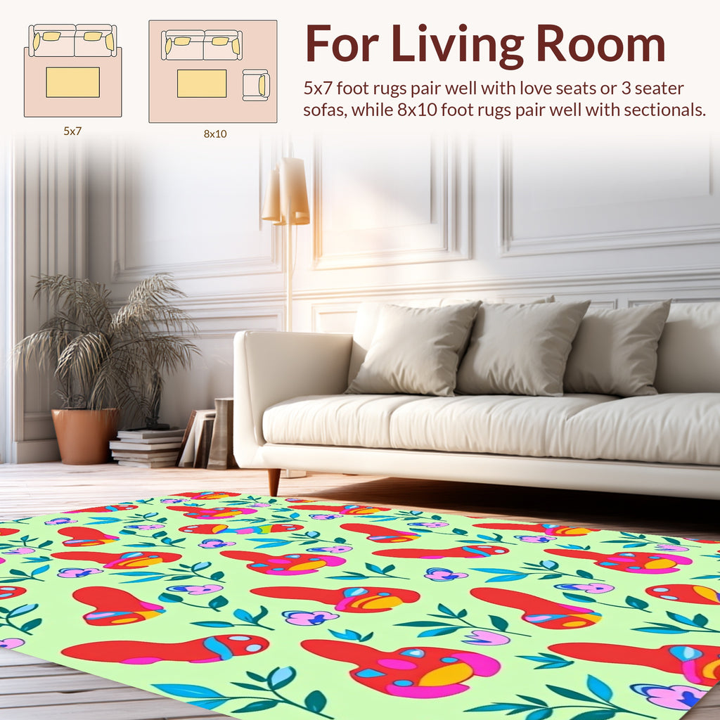 Whimsical Floral And Fungi Pattern Rug