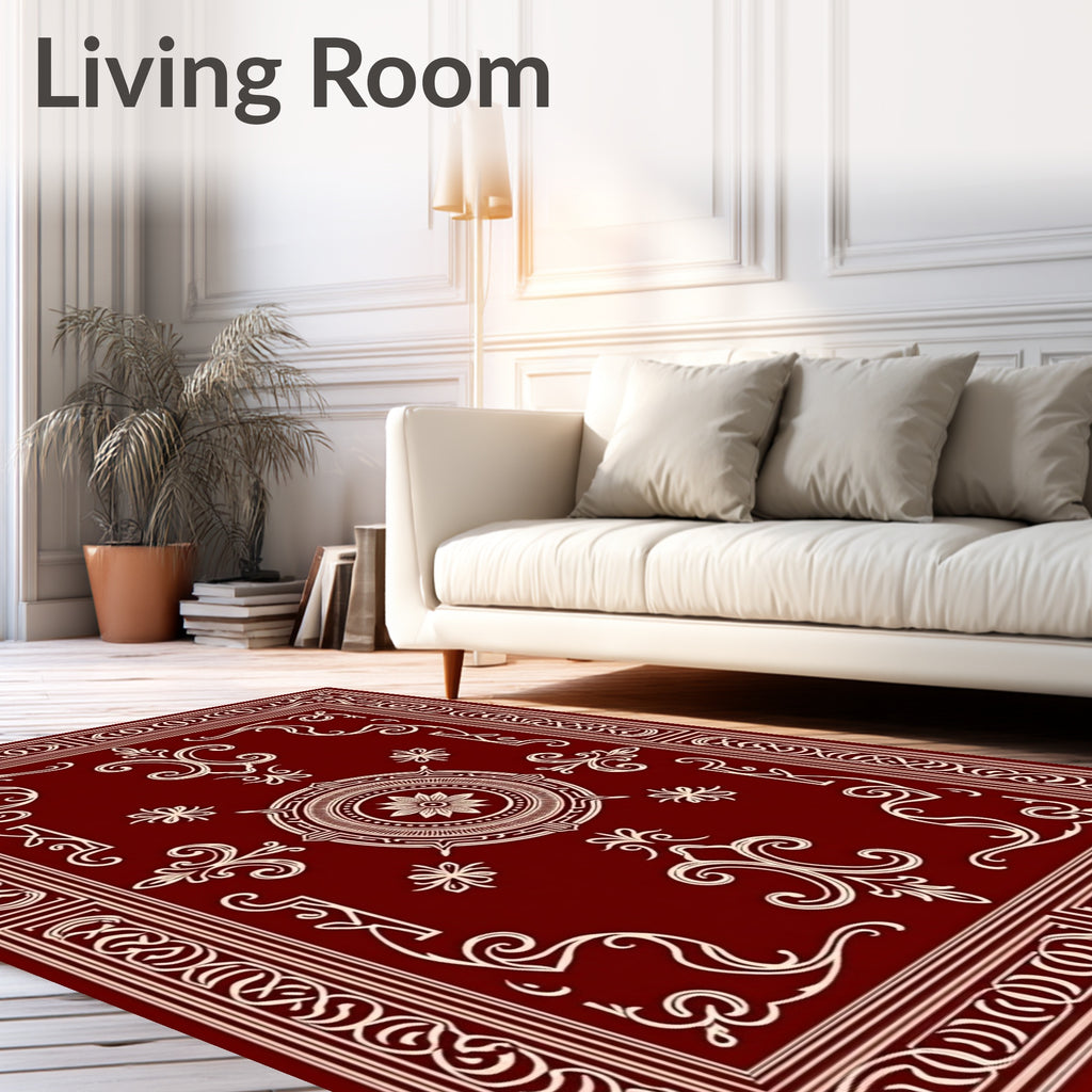 Ornate Red Cream Mandala Pattern Rug