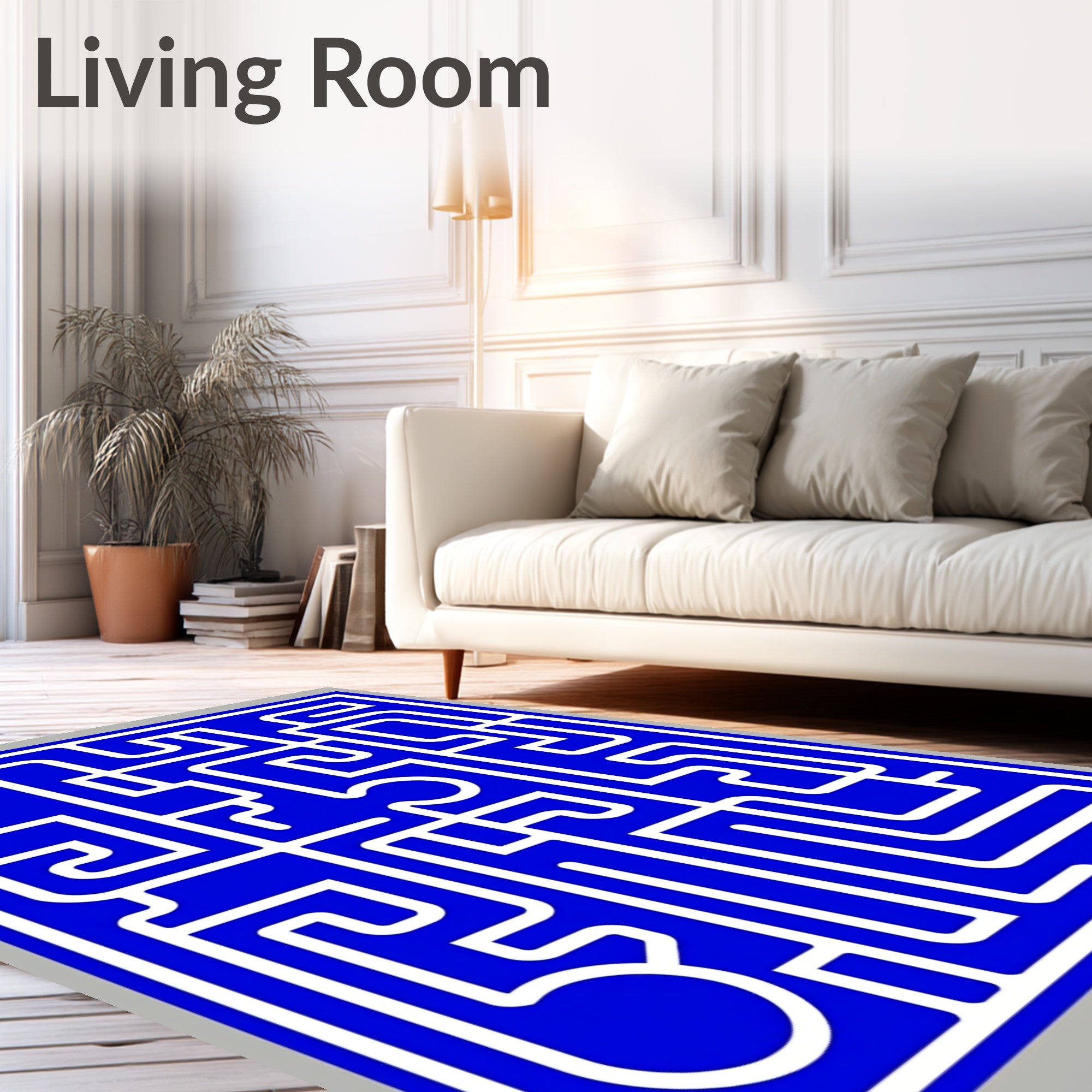 Bold Blue White Maze Pattern Rug