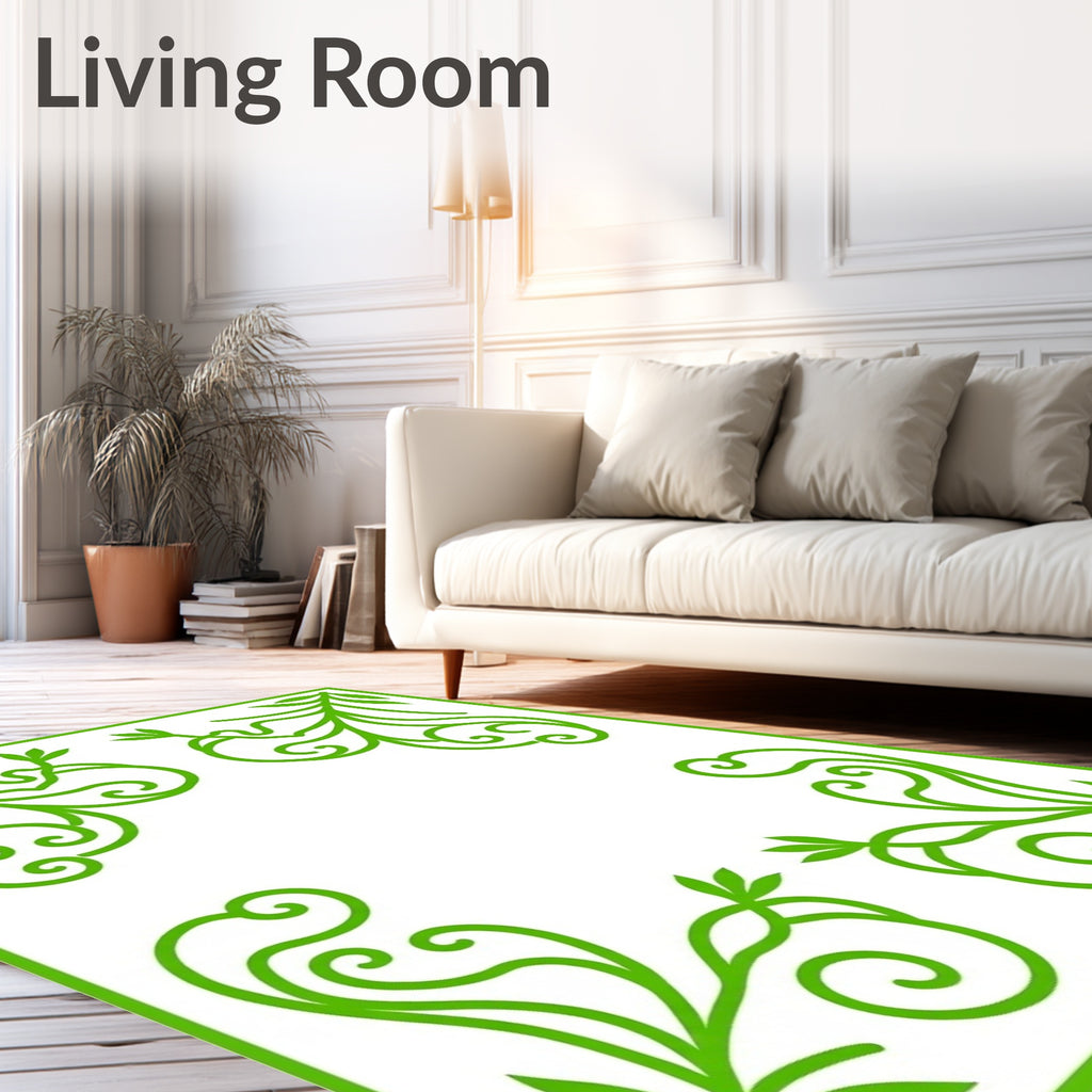 Nature Inspired Green Swirl Vine Design Rug