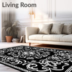 Classic White Floral Scrollwork Pattern Rug