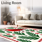 Red Bird Snowflake Botanical Border Rug