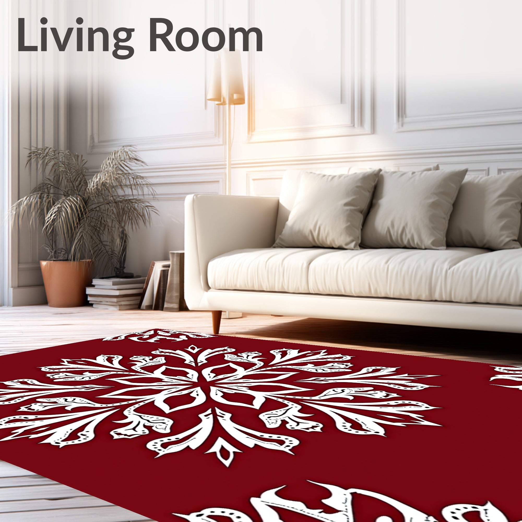 Symmetrical White Floral Mandala Pattern Rug