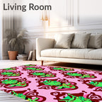 Abstract Figural Pattern Pink Background Rug