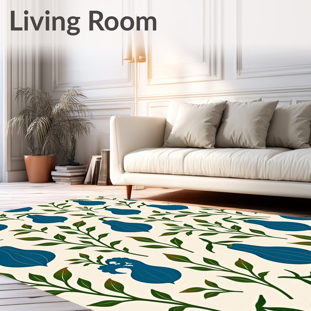 Blue Pear Delicate Leaf Pattern Rug