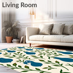 Blue Pear Delicate Leaf Pattern Rug