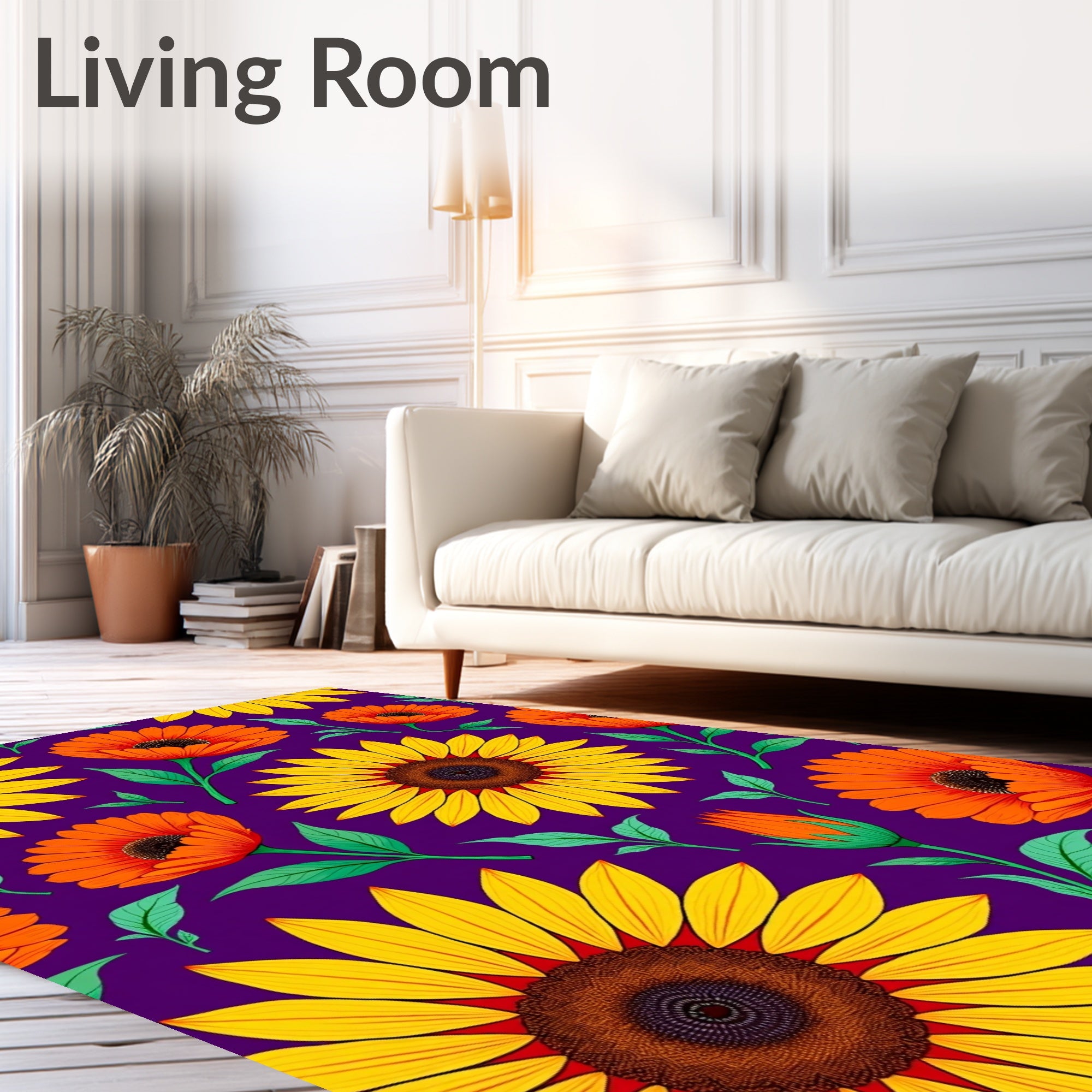 Vibrant Floral Pattern with Sunflowers Rug