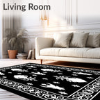 Ornate Black White Damask Pattern Rug