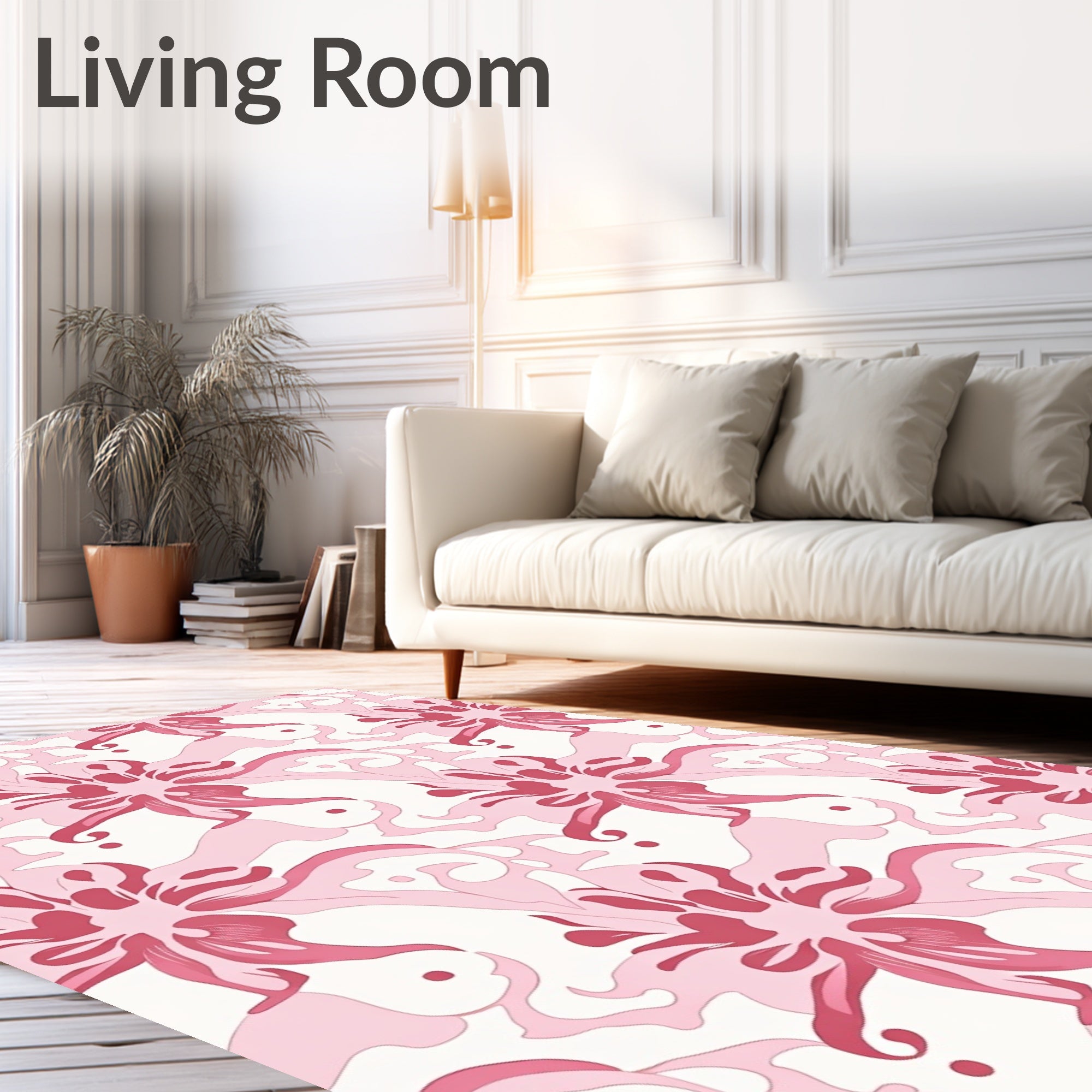 Pink Floral Swirl Decorative Design Rug