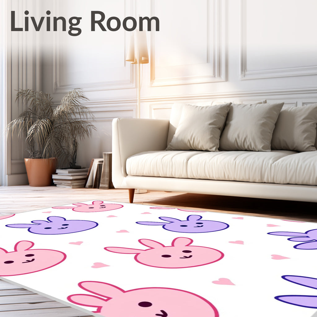 Cute Bunny Hearts Pattern Design Rug