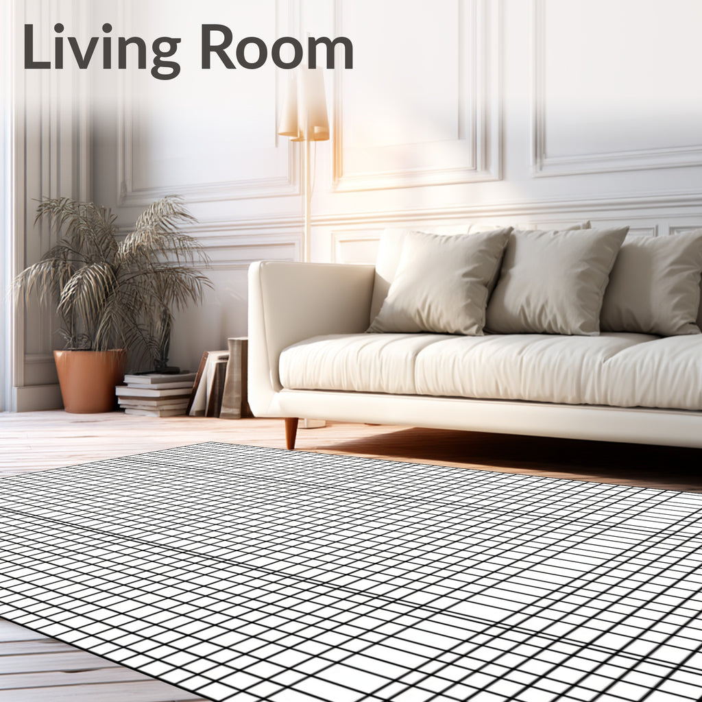 Abstract Black White Grid Design Rug