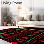 Red Green Vintage Christmas Tree Pattern Rug