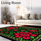 Bold Floral Pattern With Vivid Greens Rug