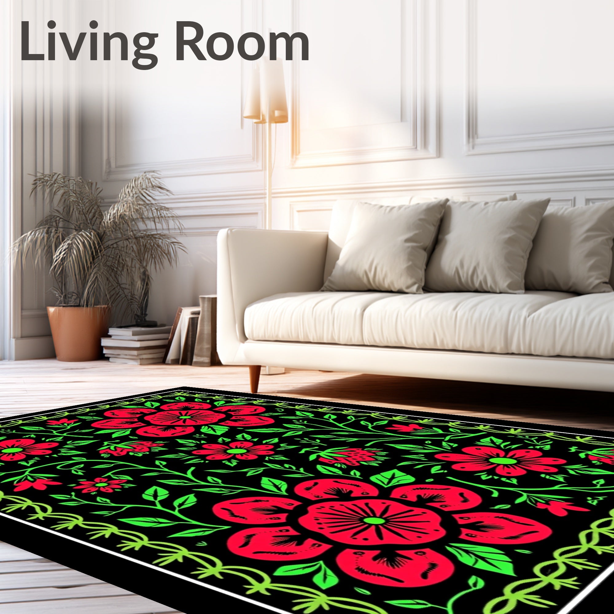 Bold Floral Pattern With Vivid Greens Rug