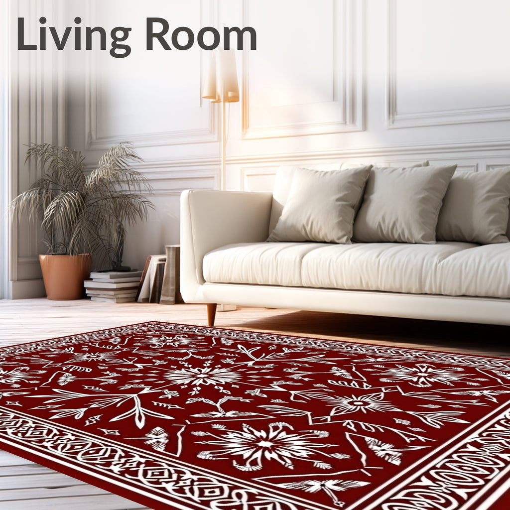 White Symmetric Floral Star Pattern Rug