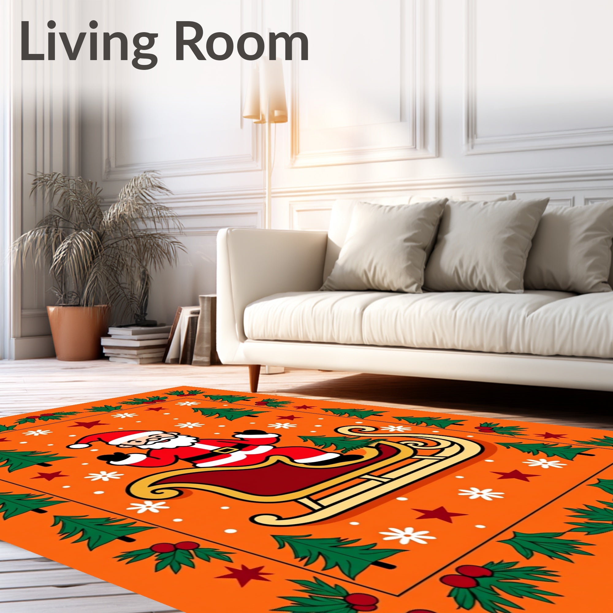 Festive Santa Sleigh Christmas Design Rug