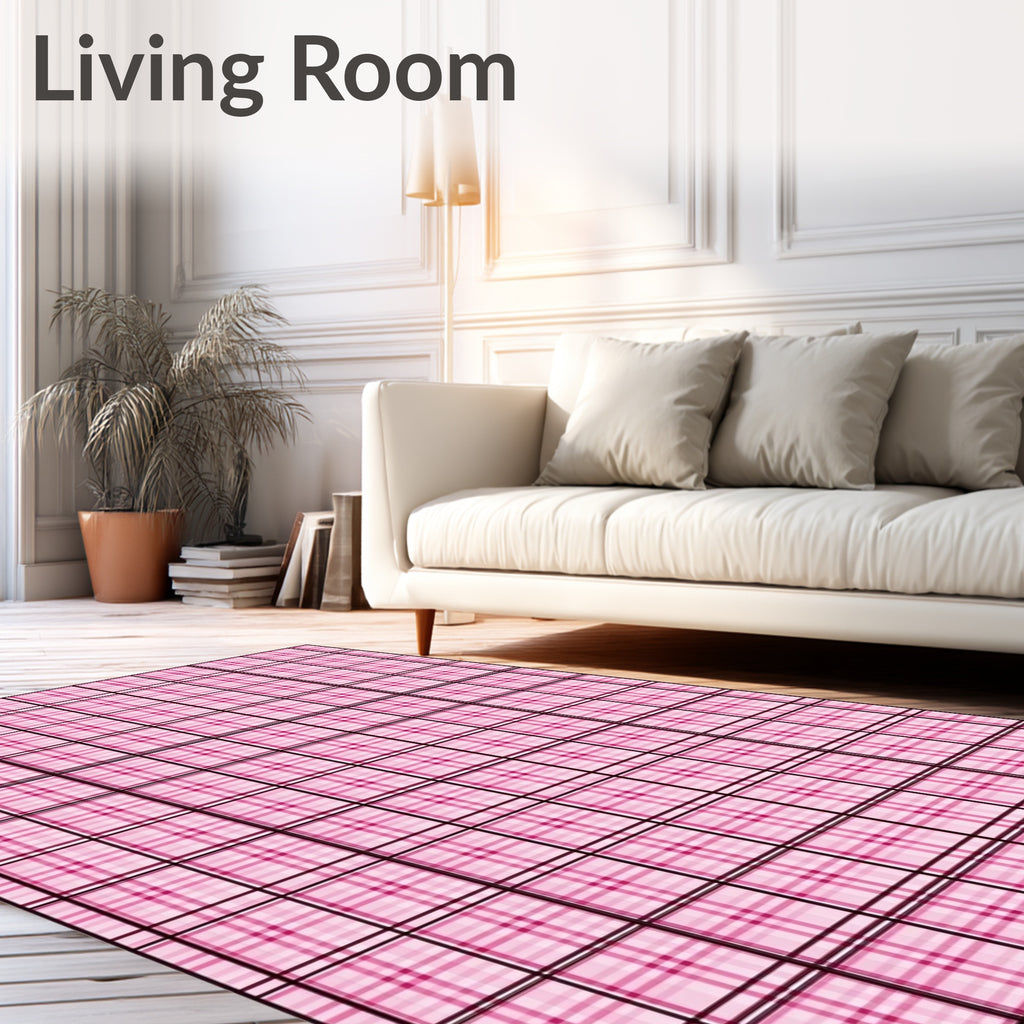 Pink Checkered Grid Pattern Rug