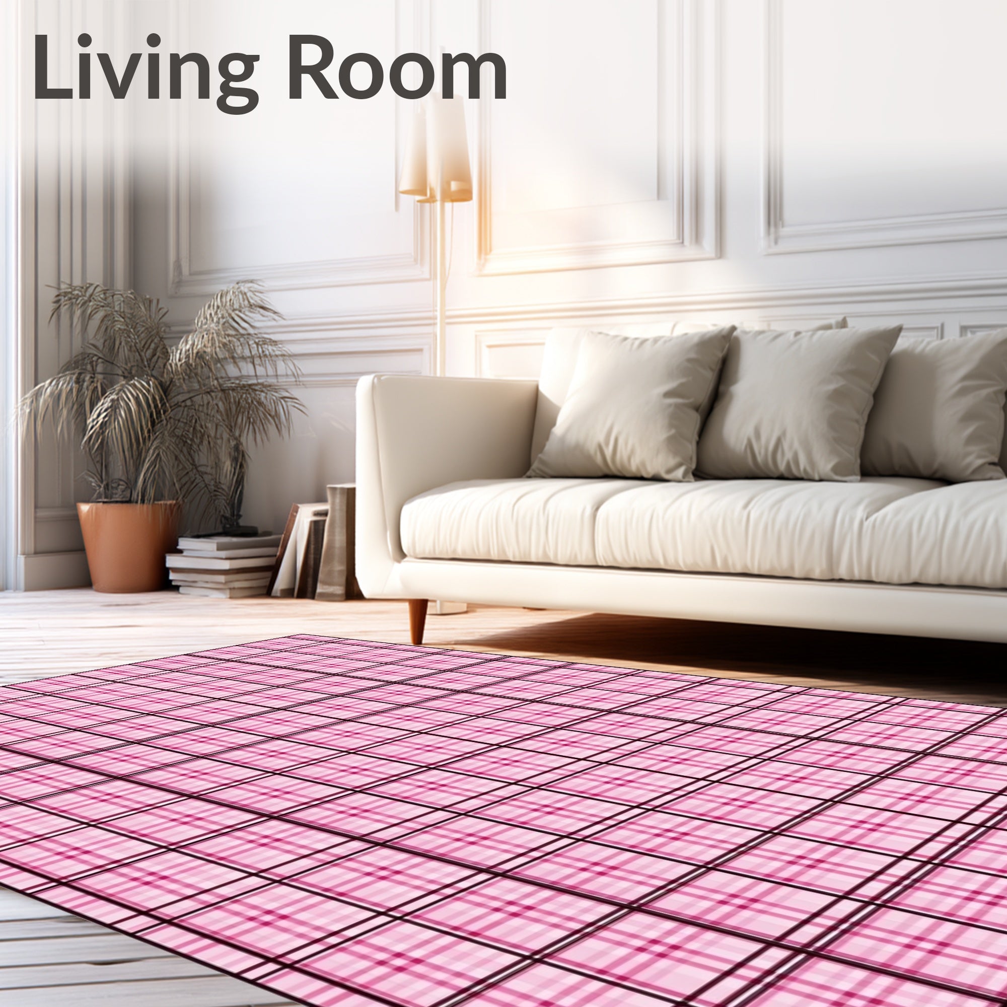 Pink Checkered Grid Pattern Rug